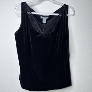 VTG Y2K August Silk Logic Velour Balck Lace Tank Womens Size 8 Dainty Dark Acade